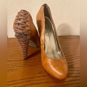 Lace up Leather Heel Pumps